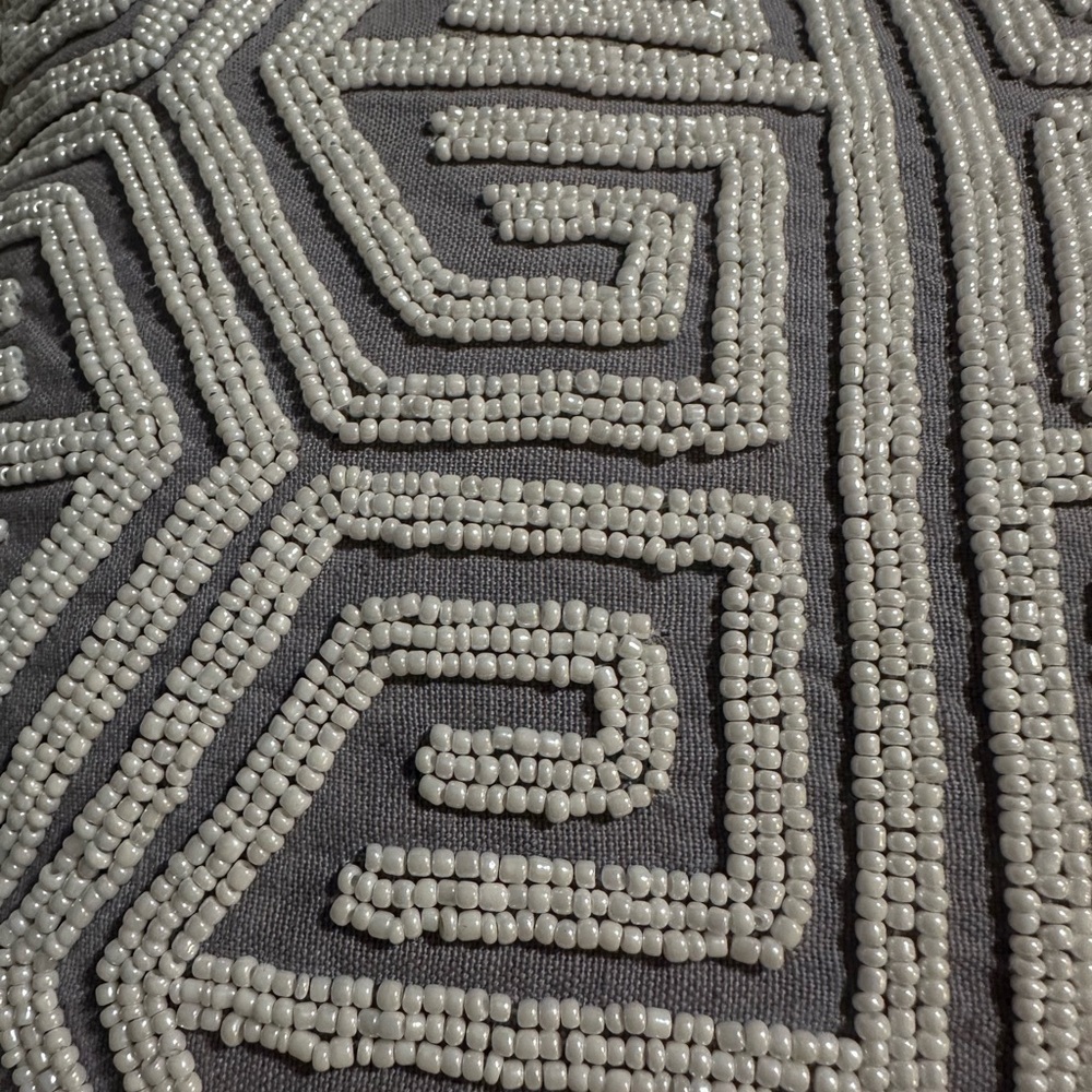 MARLO LORENZ Adriano Beaded Pillow 12x12 Gray/White Geometric Throw Pillow - Picture 3 of 4